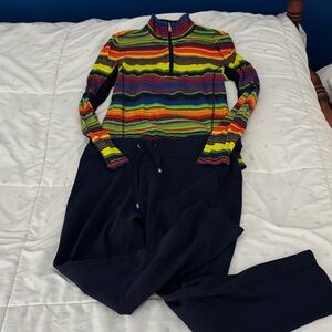 Polo by Ralph Lauren Multicolor Striped Half-Zip Top with Black Joggers